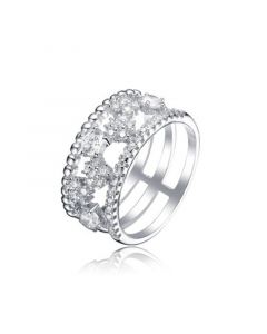 Sterling Silver White Gold Plated Cubic Zirconia Open Band Ring