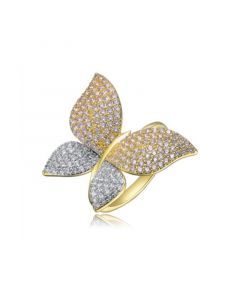 Sterling Silver 14k Gold Plated with Cubic Zirconia Large Garden Butterfly Ring