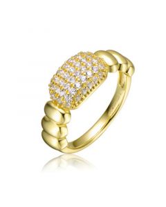 Sterling Silver 14k Yellow Gold Plated with Cubic Zirconia Pave Scalloped Ring