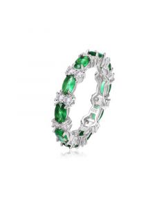 Sterling Silver White Gold Plated with Emerald & Cubic Zirconia Chunky Eternity Band Ring