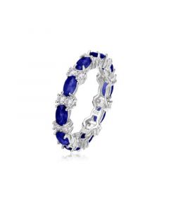 Sterling Silver White Gold Plated with Sapphire & Cubic Zirconia Chunky Eternity Band Ring