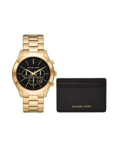 Men's Slim Runway Quartz Chronograph Gold-Tone Stainless Steel Watch 44mm and Slim Card Case Set