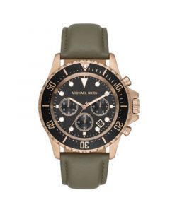 Men's Everest Quartz Chronograph Olive Leather Watch 45mm