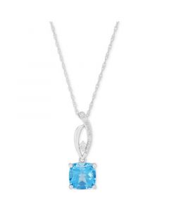 Swiss Blue Topaz (1-3/4 ct. t.w.) & Diamond (1/20 ct. t.w.) Swirl 18" Pendant Necklace in 14k White Gold