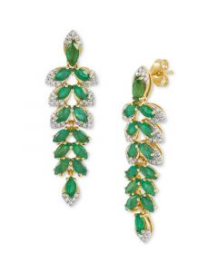 Emerald (2-5/8 ct. t.w.) & Diamond (1/4 ct. t.w.) Vine 18" Drop Earrings in 14k Gold