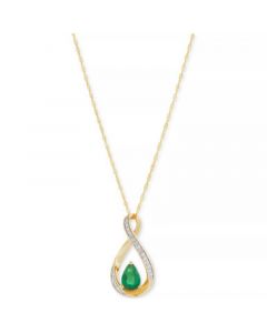 Emerald (5/8 ct. t.w.) & Diamond (1/10 ct. t.w.) Pear Halo 18" Pendant Necklace in 14k Gold (Also in Sapphire)