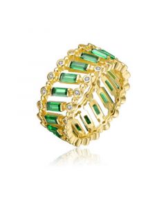 Sterling Silver 14k Yellow Gold Plated with Emerald & Baguette Eternity Band Ring