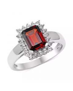 Garnet (1-3/4 ct. t.w.) & White Topaz (1/3 ct. t.w.) Halo Ring in Sterling Silver (Also available in Peridot)