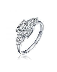 Sterling Silver White Gold Plated Clear Cubic Zirconia Engagement Ring