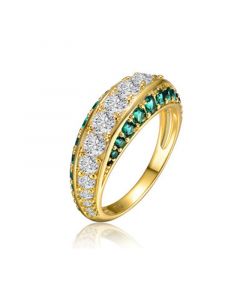 Sterling Silver 14K Gold Plated and Emerald Cubic Zirconia Cocktail Ring