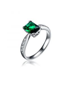 Sterling Silver White Gold Plated Emerald Cubic Zirconia Eternity Rectangle Band Ring