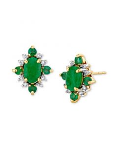 Emerald (1-1/3 ct. t.w.) & Diamond (1/8 ct. t.w.) Cluster Stud Earrings in 10k Gold