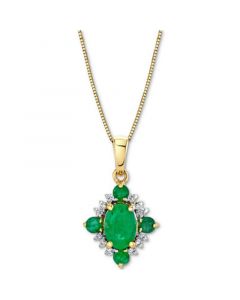 Emerald (1-1/8 ct. t.w.) & Diamond (1/10 ct. t.w.) Cluster 18" Pendant Necklace 10k Gold