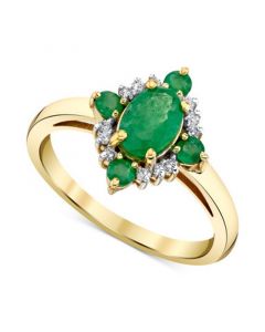 Emerald (1-1/8 ct. t.w.) & Diamond (1/10 ct. t.w.) Cluster Ring in 10k Gold