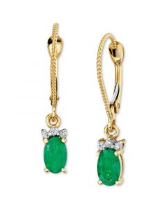 Emerald (1 ct. t.w.) & Diamond (1/20 ct. t.w.) Leverback Drop Earrings in 14k Gold