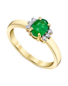 Emerald (3/4 ct. t.w.) & Diamond (1/10 ct. t.w.) Oval Ring in 14k Gold