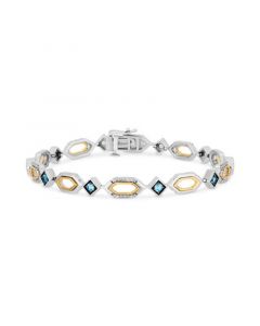 Blue Topaz (1/20 ct. t.w.) & Diamond (1/4 ct. t.w.) Jasmine Open Link Bracelet in 14k Gold, Sterling Silver, & Black Rhodium-Plate