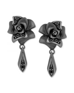 Black Diamond Maleficent Flower Drop Earrings (1/10 ct. t.w.) in Black Rhodium-Plated Sterling Silver