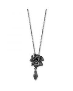 Black Diamond Maleficent Flower Pendant Necklace (1/20 ct. t.w.) in Sterling Silver & Black Rhodium-Plate, 16" + 2" extender