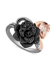 Morganite (5/8 ct. t.w.) & Black Diamond (1/5 ct. t.w.) Maleficent Ring in 14k Rose Gold, Sterling Silver & Black Rhodium-Plate