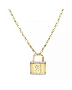 Diamond Accent Initial Lock Pendant Necklace in 14k Gold, 16" + 2" extender