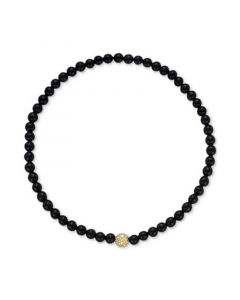 Onyx & Diamond Accent Bead Stretch Bracelet in 14k Gold