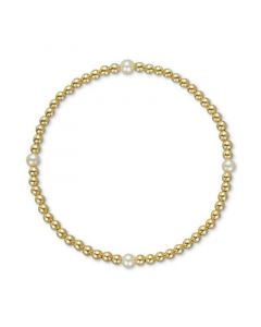 Freshwater Pearl (3mm) Polished Bead Stretch Bracelet in 14k Gold