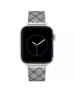 Women's Silver-Tone Stainless Steel Mesh Bracelet with Black Printed Pattern and Silver-Tone Stainless Steel Adaptors Compatible with 38mm, 40mm and 41mm Apple Watch