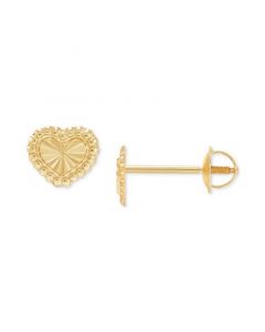 Children's Beaded Heart Stud Earrings in 14k Gold