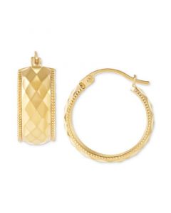 Wide Width Patterned Small Hoop Earrings in 10k Gold, 1"