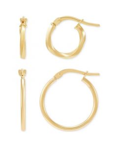 2-Pc. Set Polished & Twist Style Small Hoop Earrings in 10k Gold