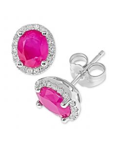 Ruby (1-1/3 ct. t.w.) & Diamond (1/8 ct. t.w.) Halo Stud Earrings in 14k White Gold