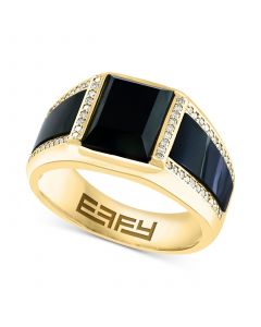 EFFY® Men's Onyx & Diamond (1/4 ct. t.w.) Ring in 14k Gold-Plated Sterling Silver