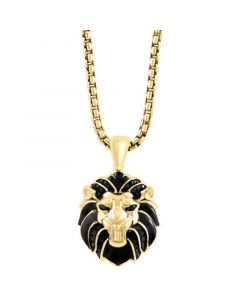 EFFY® Men's Black Spinel Lion 22" Pendant Necklace (3/8 ct. t.w.) in 14k Gold-Plated Sterling Silver