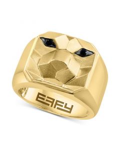 EFFY® Men's Black Spinel Lion Ring (1/10 ct. t.w.) in 14k Gold-Plated Sterling Silver