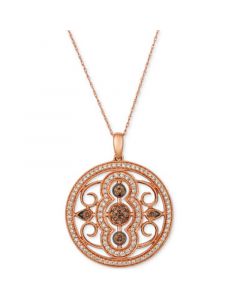 Chocolatier® Chocolate Diamond & Vanilla Diamond Openwork Mandala 18" Pendant Necklace (1-1/20 ct. t.w.) in 14k Rose Gold