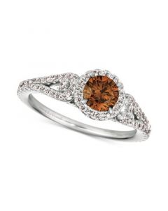 Chocolate Diamond (5/8 ct. t.w.) & Vanilla Diamond (3/8 ct. t.w.) Halo Ring in Platinum