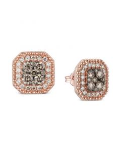 Chocolate Diamond (3/4 ct. t.w.) & Nude Diamond (3/8 ct. t.w.) Halo Cluster Stud Earrings in 14k Rose Gold