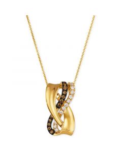 Chocolate Diamond (1/5 ct. t.w.) & Nude Diamond (1/5 ct. t.w.) Crossover 18" Pendant Necklace in 14k Gold