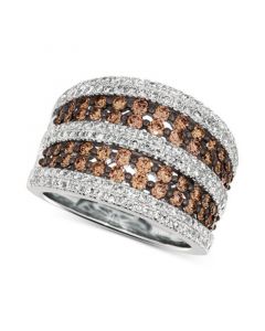 Chocolate Diamond (1 ct. t.w.) & Nude Diamond (3/4 ct. t.w.) Multirow Statement Ring in 14k White Gold