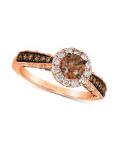 Chocolate Diamond (1 ct. t.w.) & Nude Diamond (1/4 ct. t.w.) Halo Ring in 14k Rose Gold