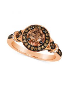 Chocolate Diamond (1-1/5 ct. t.w.) & Vanilla Diamond (1/20 ct. t.w.) Halo Ring in 14k Rose Gold