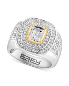 EFFY® Men's White Topaz Halo Cluster Ring (3 ct. t.w.) in Sterling Silver & 14k Gold-Plate