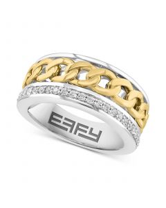 EFFY® Men's White Sapphire Chain Link Ring (1/2 ct. t.w.) in Sterling Silver and 14k Gold-Plate