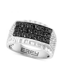 EFFY® Men's Black Diamond (1-1/4 ct. t.w.) & White Diamond (3/4 ct. t.w.) Cluster Ring in 10k White Gold (Also in Blue Diamond)