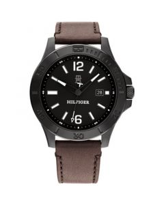 Men's Quartz Dark Brown Leather Strap Watch 46mm