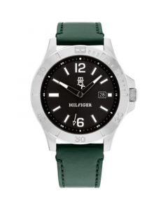 Men's Quartz Green Leather Strap Watch 46mm