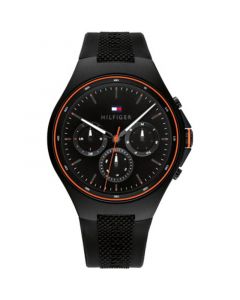 Men's Quartz Multifunction Black Silicone Strap Watch 46mm