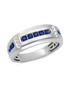 Men's Sapphire (5/8 ct. t.w.) & Diamond (1/20 ct. t.w.) Ring in 10k White Gold