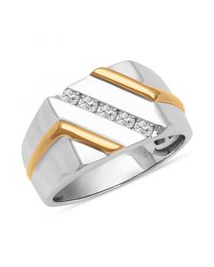 Men's Diamond Diagonal Ring (1/4 ct. t.w.) in Sterling Silver & 18k Gold-Plate